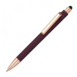 Długopis plastikowy gumowany kolor Bordowy