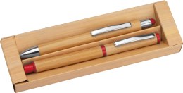 Zestaw piśmienniczy bambusowy kolor Czerwony
