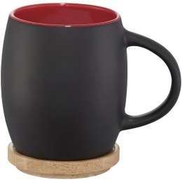 Ceramiczny kubek Hearth z drewnianym wiekiem/spodeczkiem czarny, czerwony (10046602)