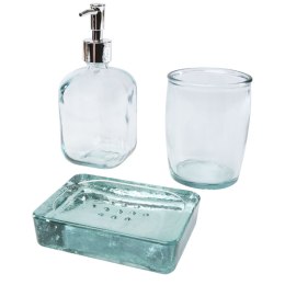 Jabony 3-częściowy zestaw łazienkowy ze szkła pochodzącego z recyclingu przezroczysty bezbarwny (12619001)